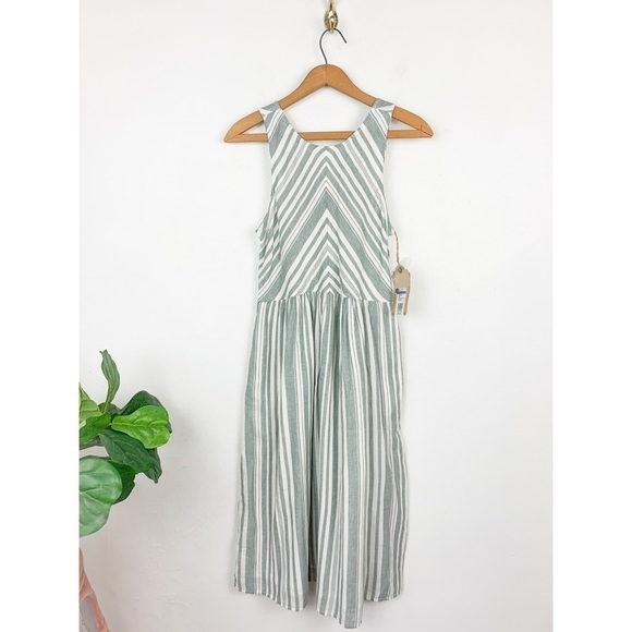 NWT True Craft 100% Cotton Gray Stripe Sleeveless Midi Dress Sz M - Picture 1 of 8